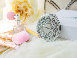 Bridal Compact Mirror with Delicate Silver Filigree