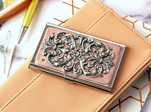 Silver Business Card Holder with real Silver-Plated Filigree