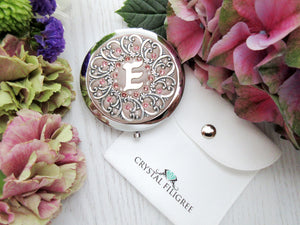 Large Monogram Personalized Compact Mirror - Crystal Filigree