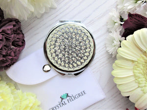 Crystalized Silver Compact Mirror