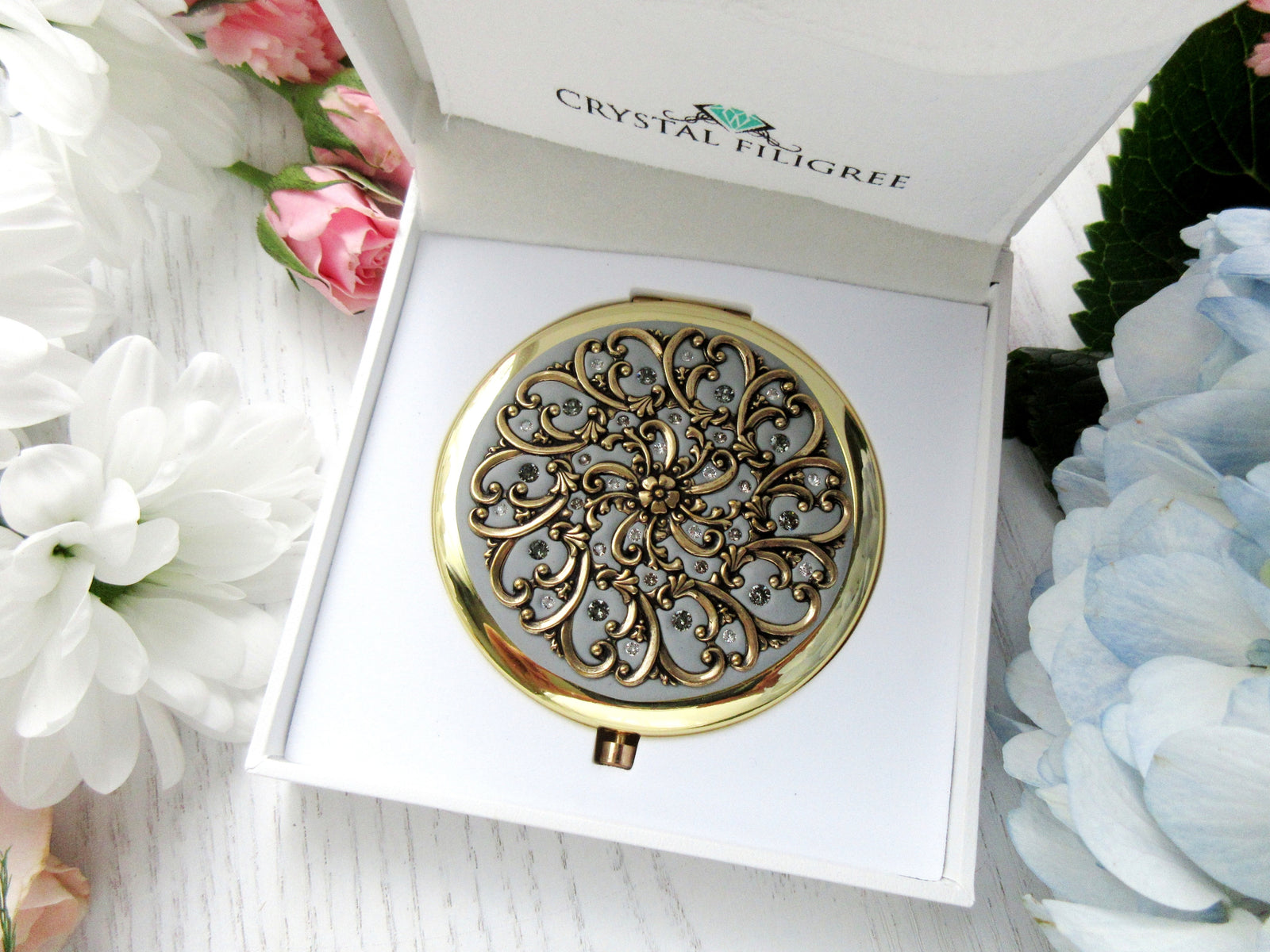Gold Filigree Compact Mirror