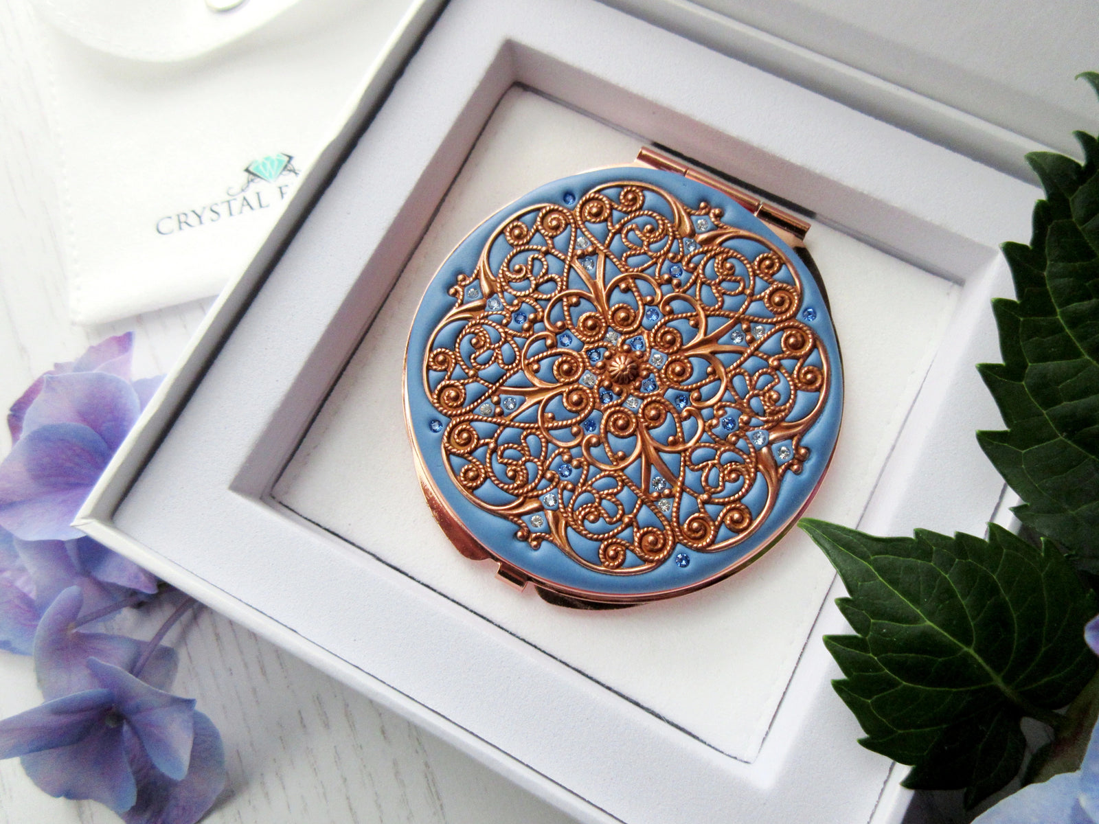 Rose Gold Filigree Compact Mirror