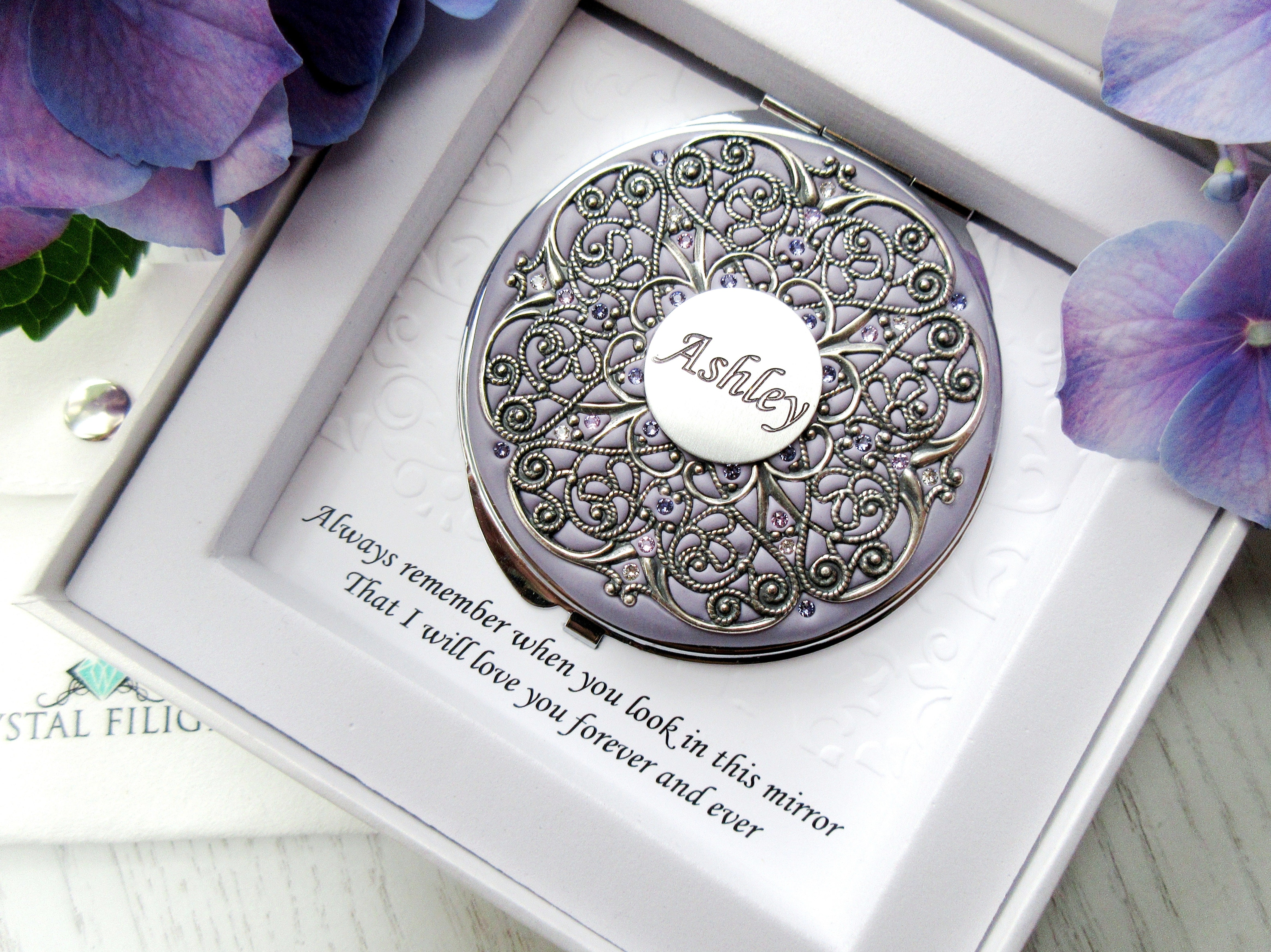 Large Monogram Personalized Compact Mirror - Crystal Filigree