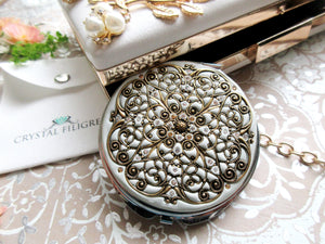 Gold and Silver Filigree Compact Mirror