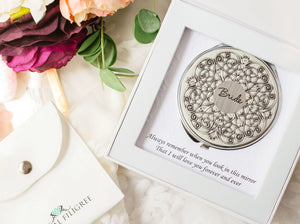 Bridal Compact Mirror with Delicate Silver Filigree